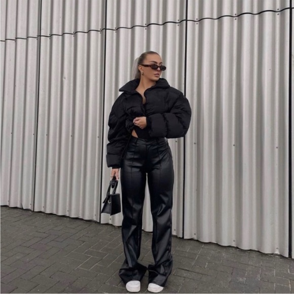 NWT BOA Because of Alice Vegan Leather Wide Leg Trousers Pants Black Small - Picture 3 of 8